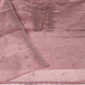Pink Casual Wear Embroidered Organza Dress Material - Peachmode