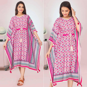 Pink Casual Wear Floral Digtial Printed Modal Kaftan Kurti - Peachmode