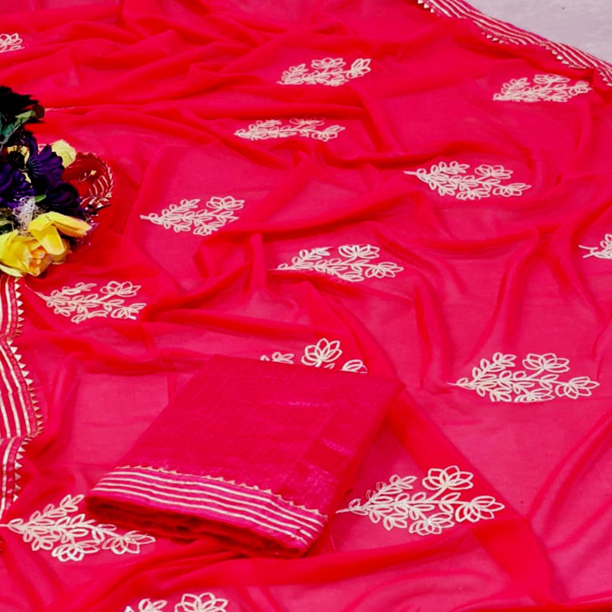 Pink Casual Wear Floral Gotta Work Chiffon Saree - Peachmode