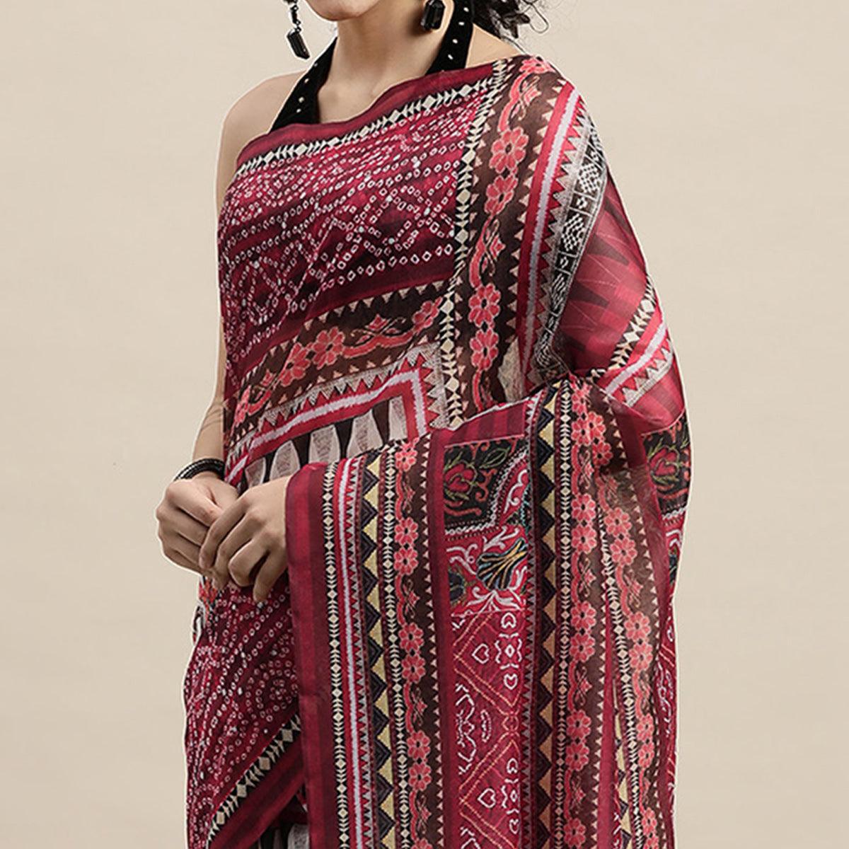 Pink Casual Wear Floral Printed Cotton Saree - Peachmode