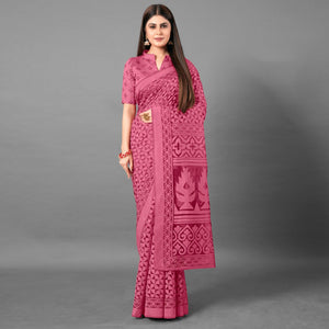 Pink Casual Wear Geometric Brasso Saree - Peachmode