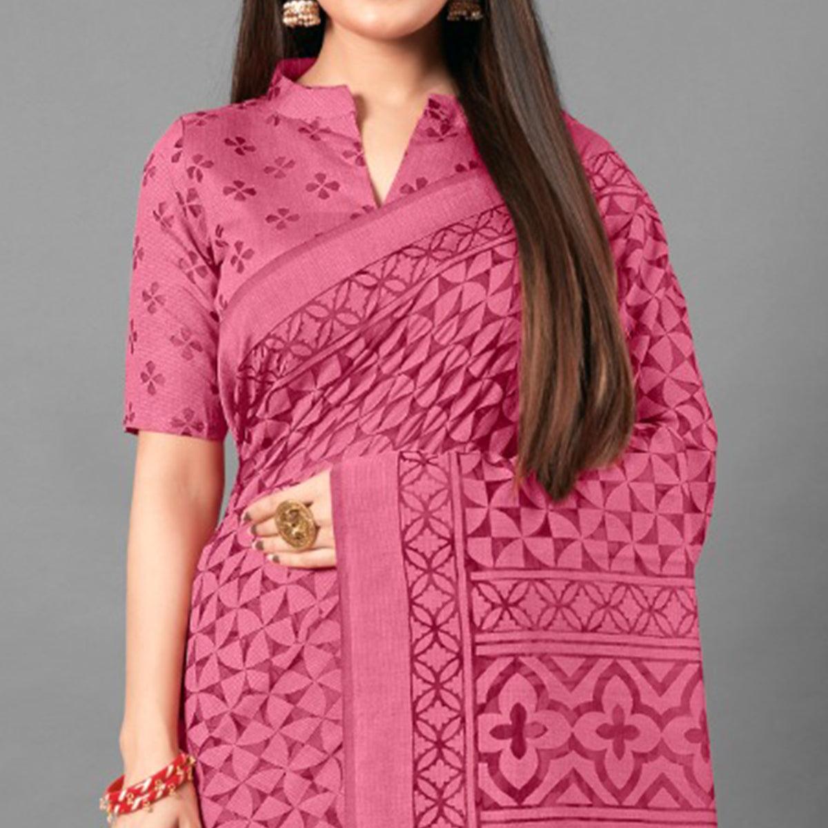 Pink Casual Wear Geometric Brasso Saree - Peachmode