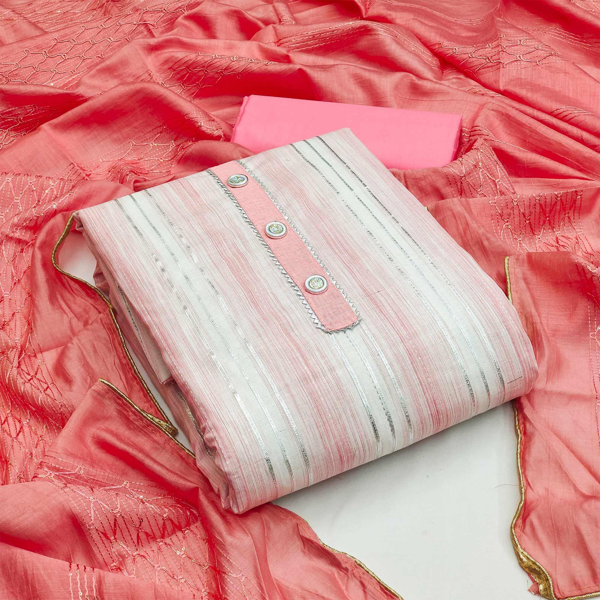 Pink Casual Wear Gota Patti Work Cotton Dress Material - Peachmode