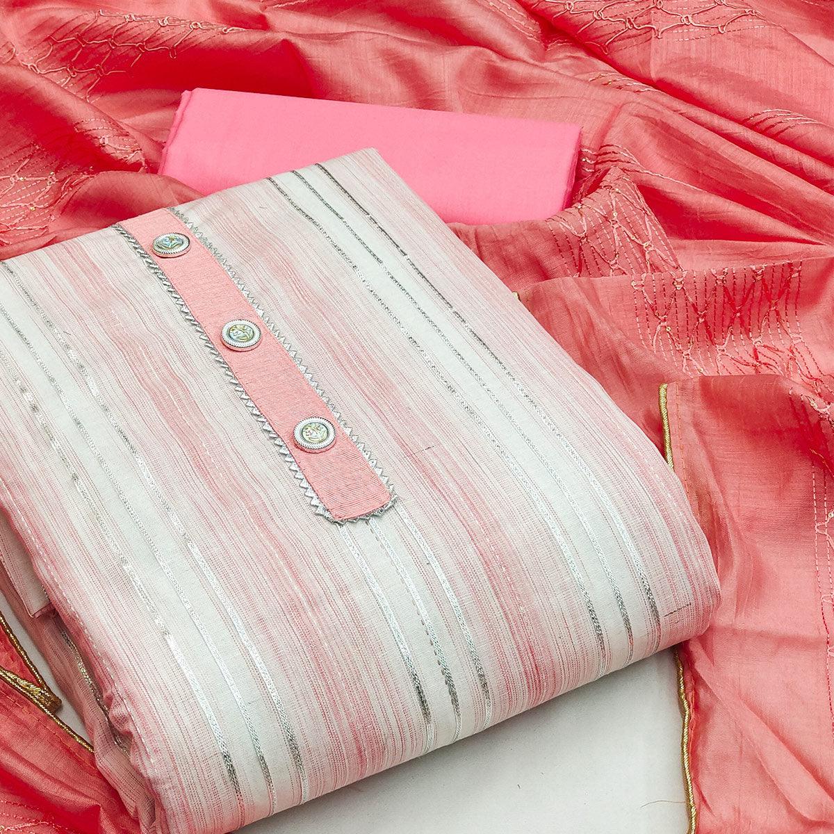 Pink Casual Wear Gota Patti Work Cotton Dress Material - Peachmode