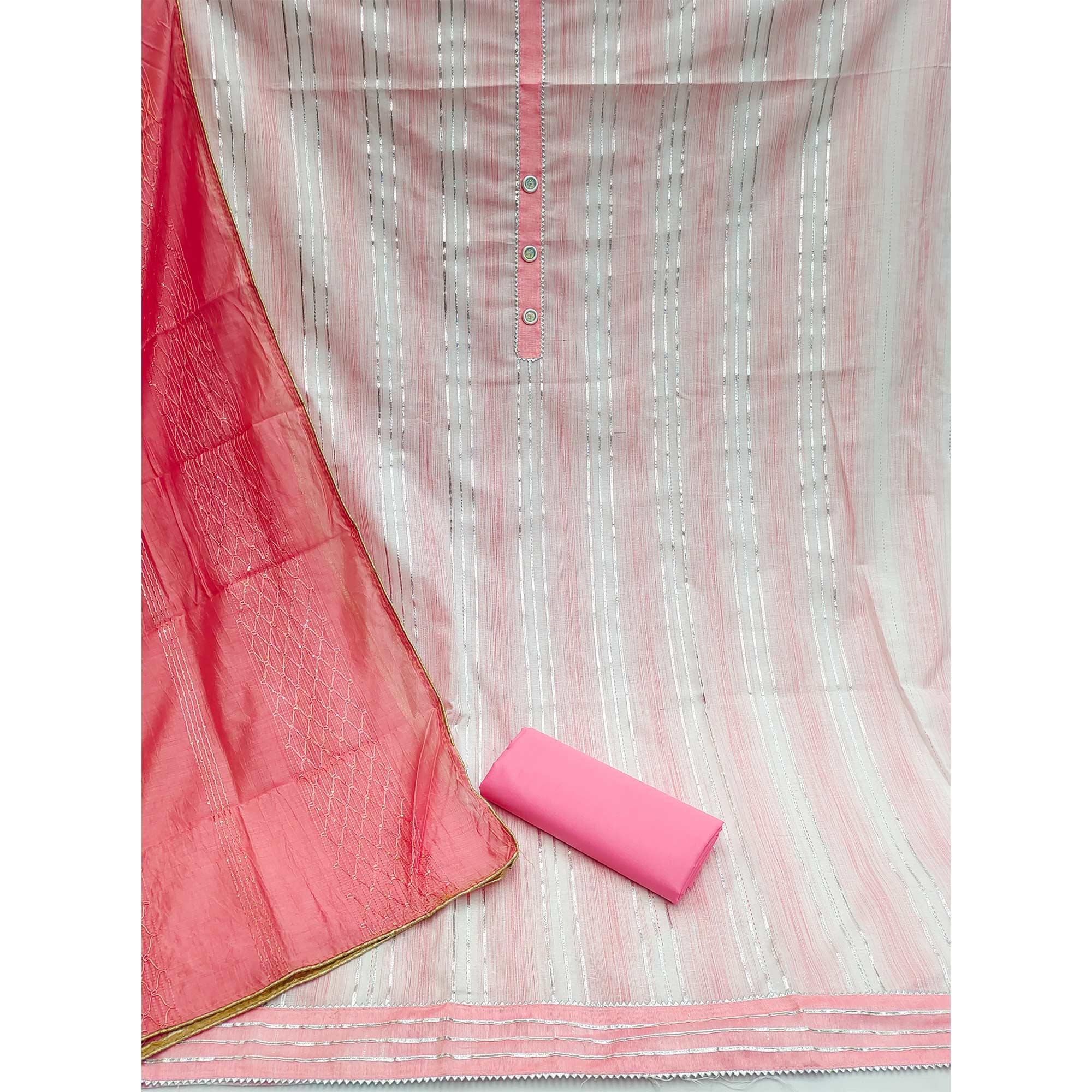 Pink Casual Wear Gota Patti Work Cotton Dress Material - Peachmode