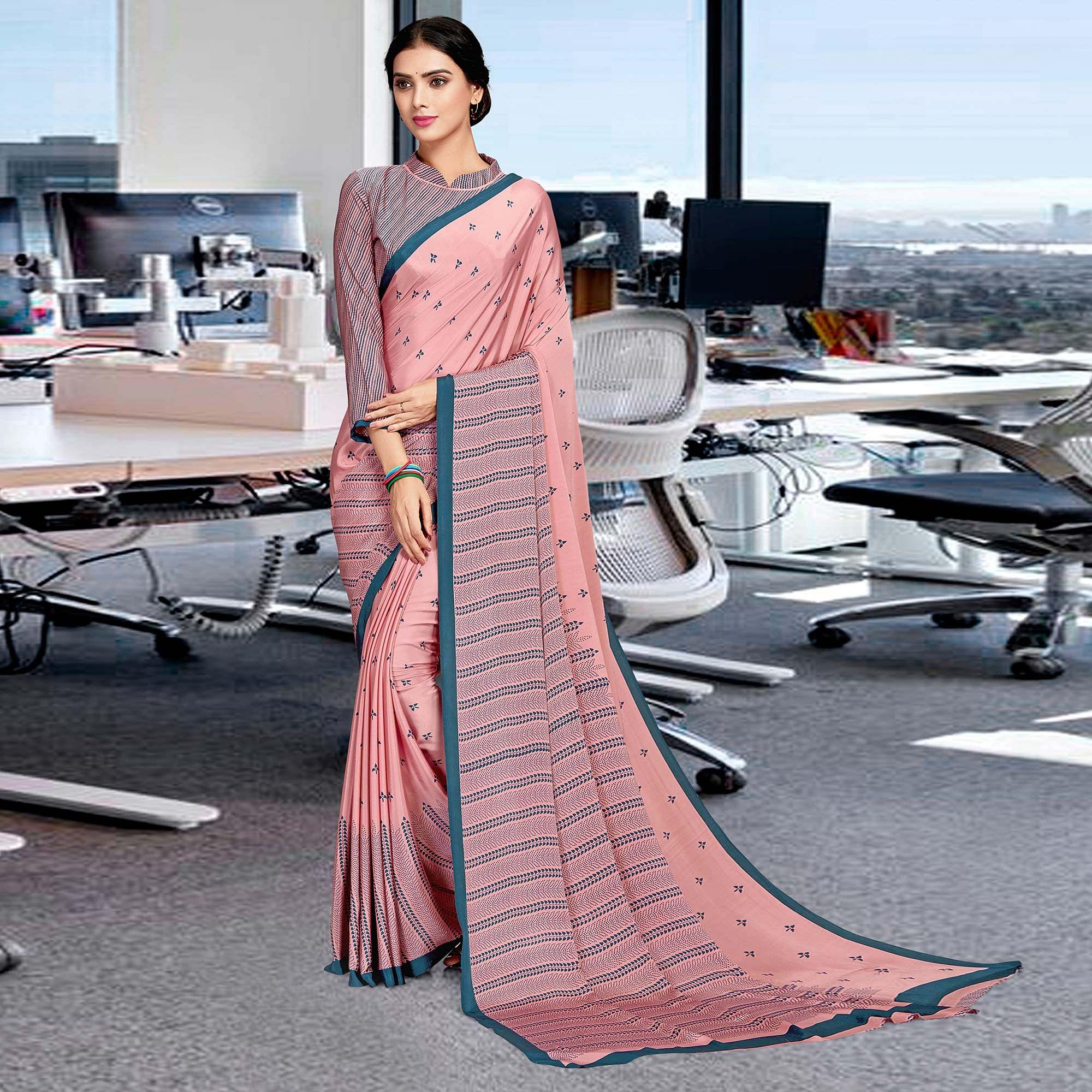 Pink Casual Wear Printed Art Silk Saree - Peachmode