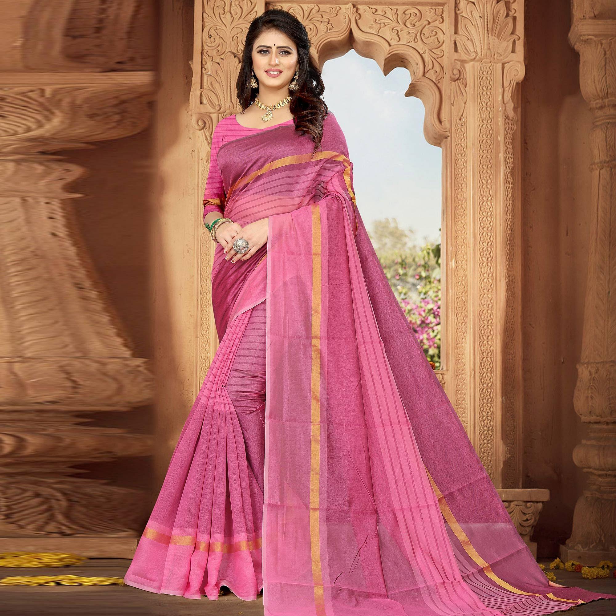 Pink Casual Wear Printed Art Silk Saree - Peachmode