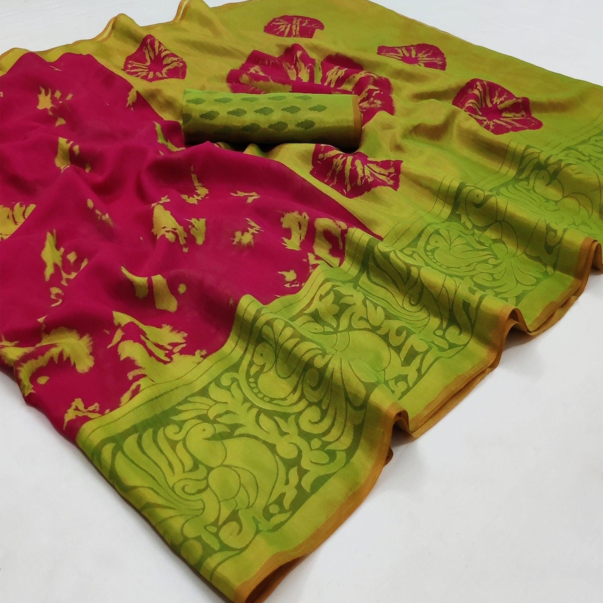 Pink Casual Wear Printed Art Silk Saree - Peachmode