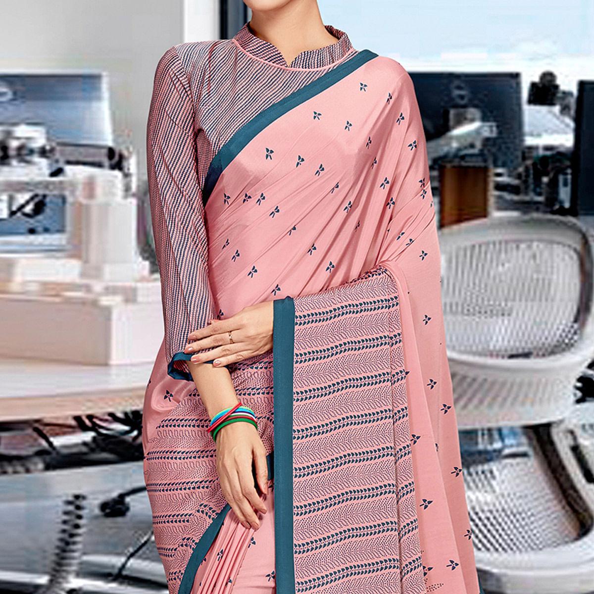 Pink Casual Wear Printed Art Silk Saree - Peachmode
