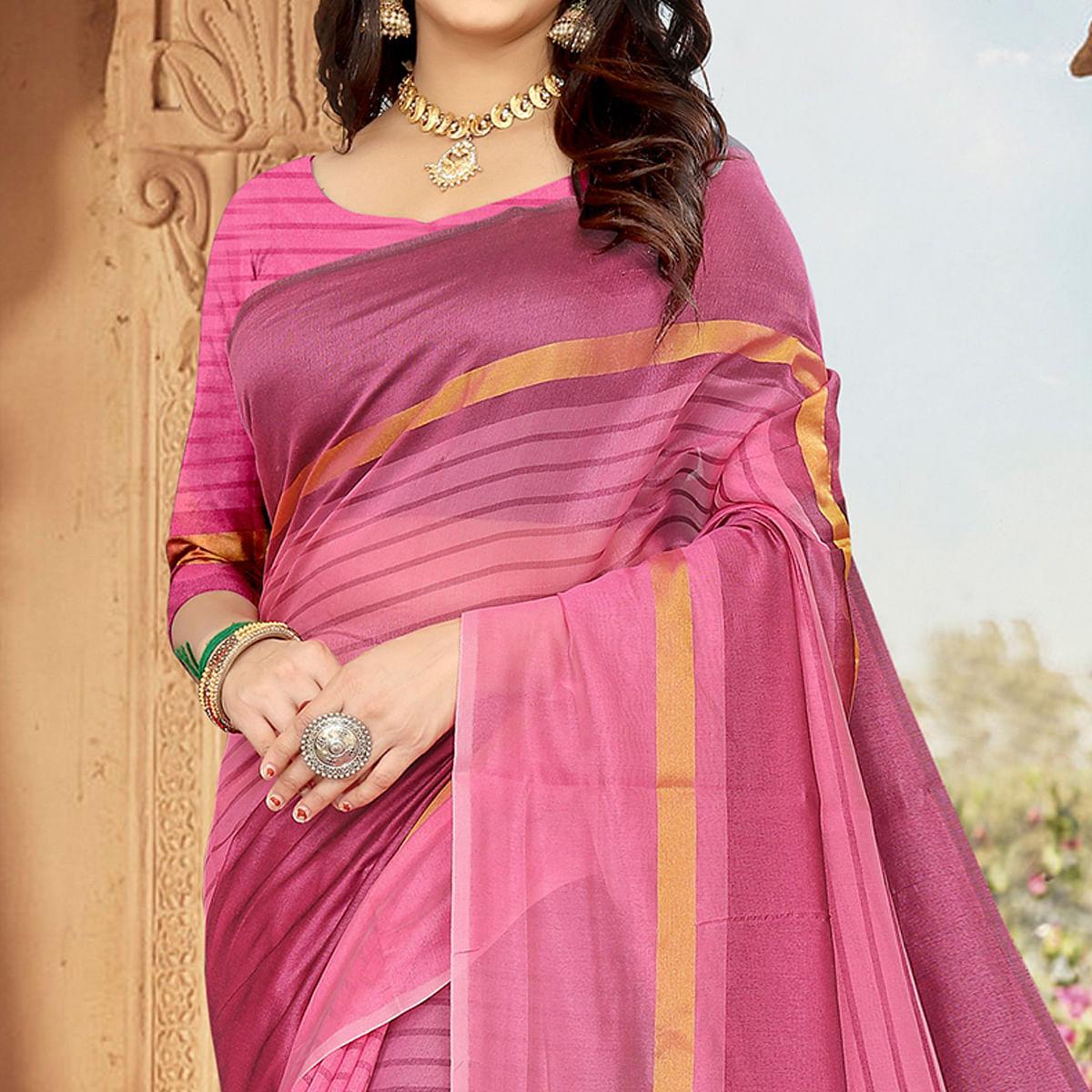 Pink Casual Wear Printed Art Silk Saree - Peachmode