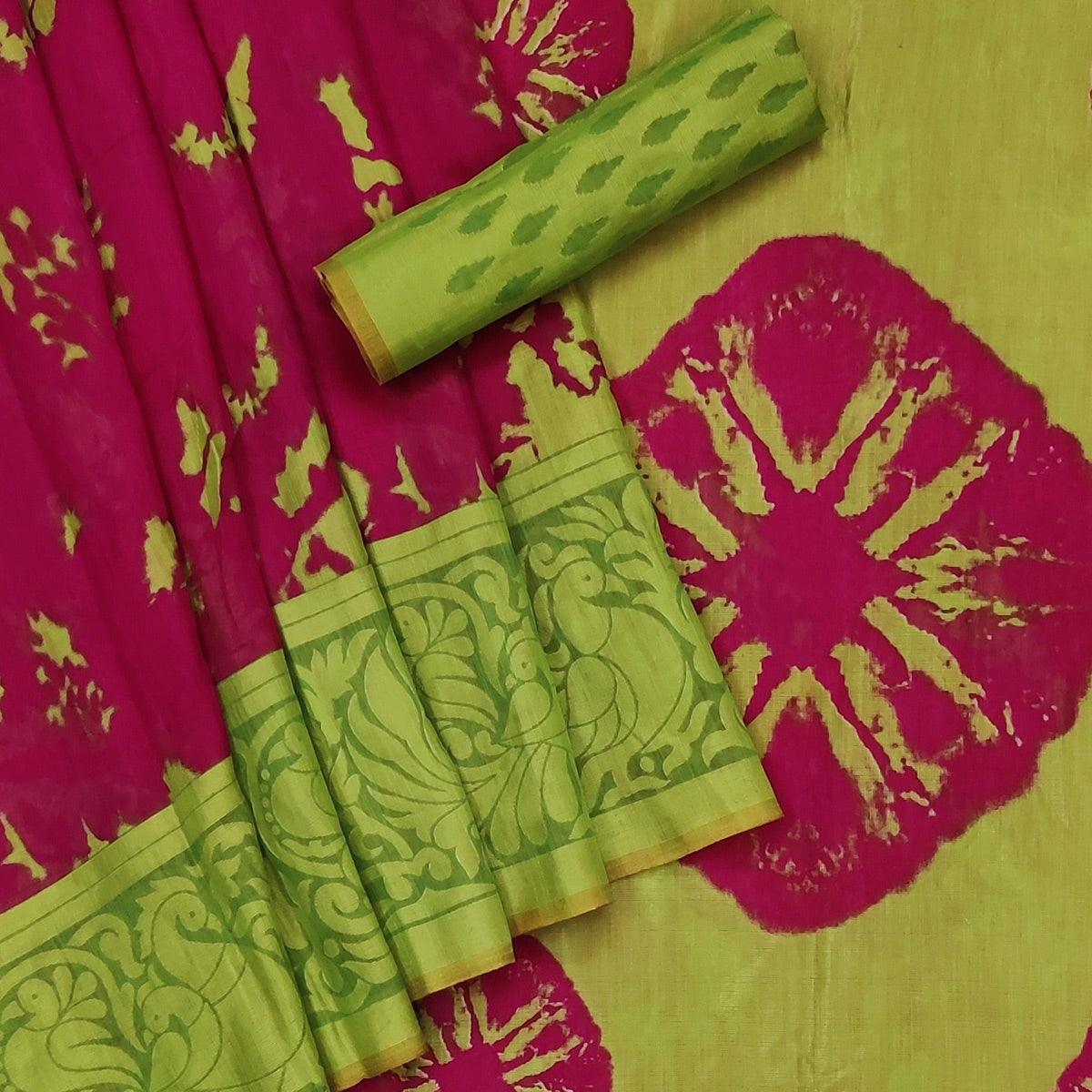 Pink Casual Wear Printed Art Silk Saree - Peachmode