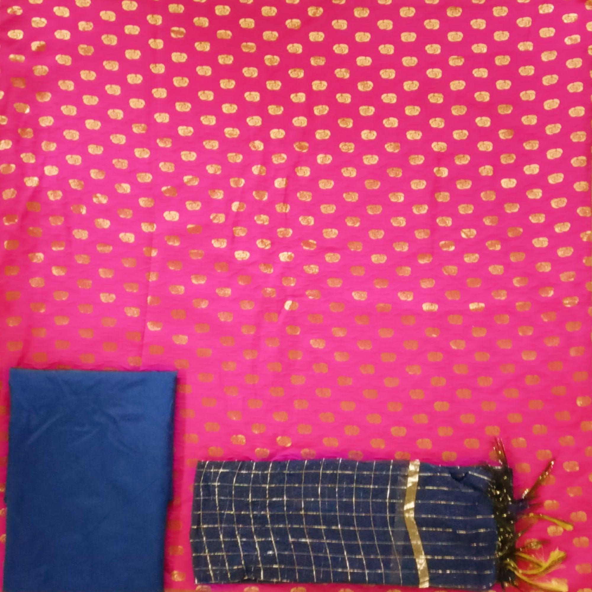 Pink Casual Wear Printed Banarasi Silk Dress Material - Peachmode