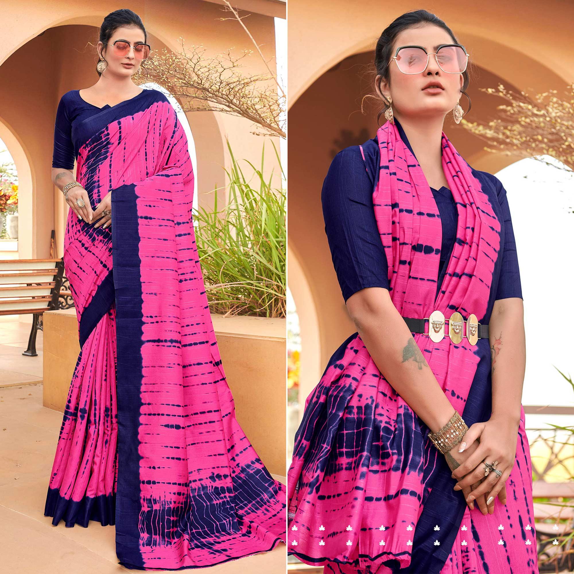Pink Casual Wear Printed Bhagalpuri Silk Saree - Peachmode
