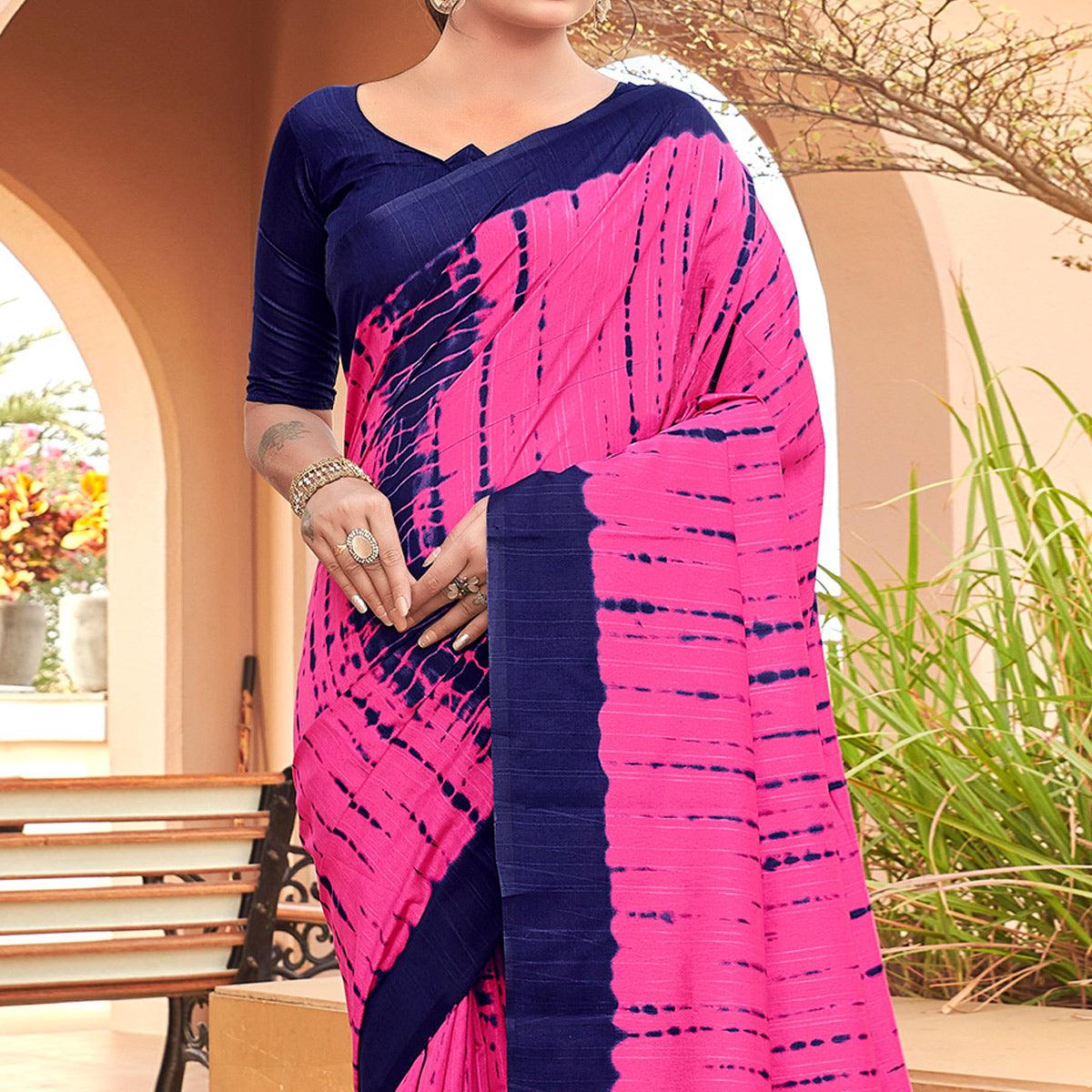 Pink Casual Wear Printed Bhagalpuri Silk Saree - Peachmode