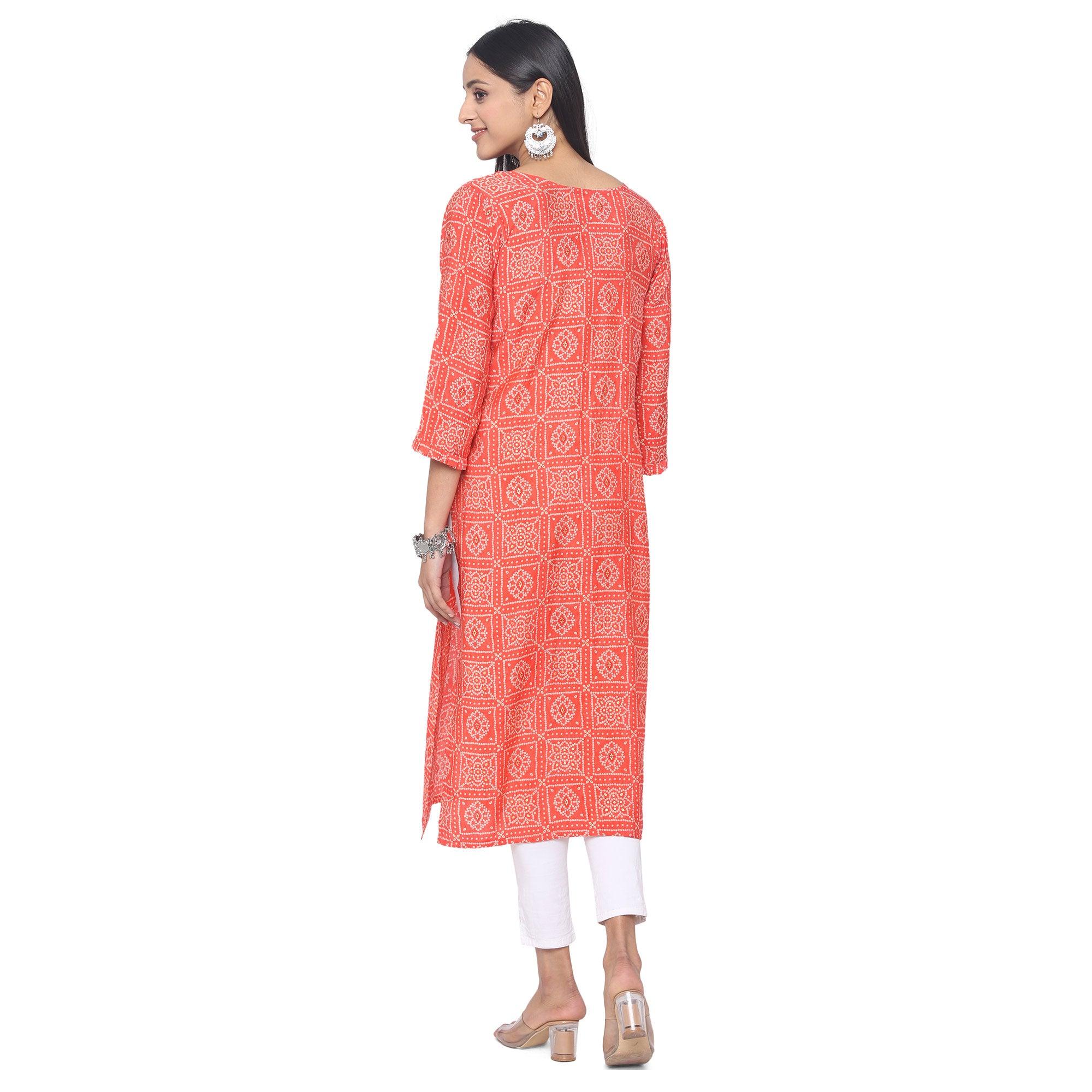 Pink Casual Wear Printed Chanderi Silk Kurti - Peachmode