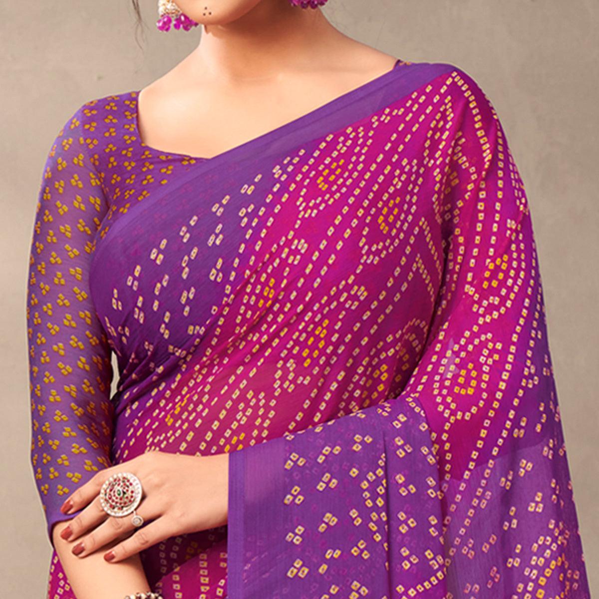 Pink Casual Wear Printed Chiffon Saree - Peachmode