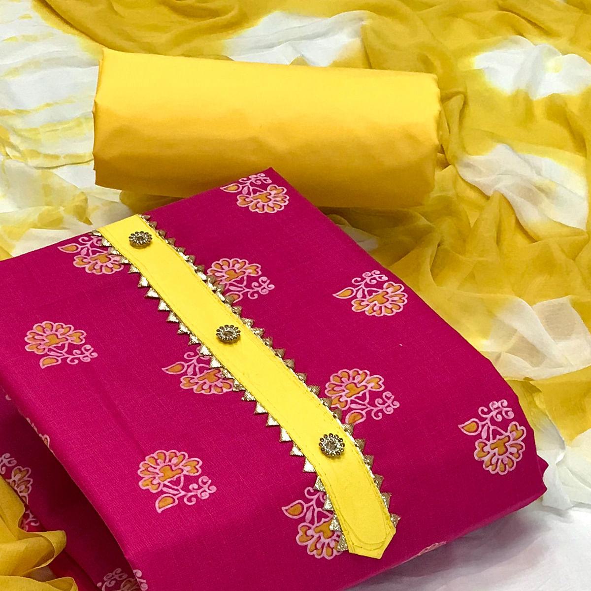 Pink Casual Wear Printed Cotton Dress Material - Peachmode