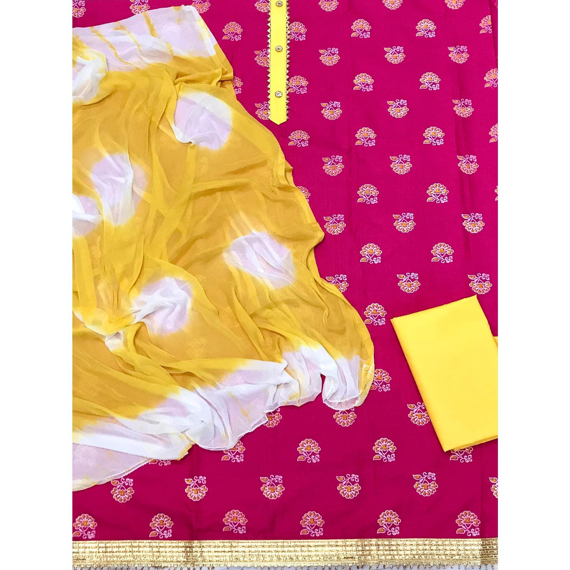 Pink Casual Wear Printed Cotton Dress Material - Peachmode