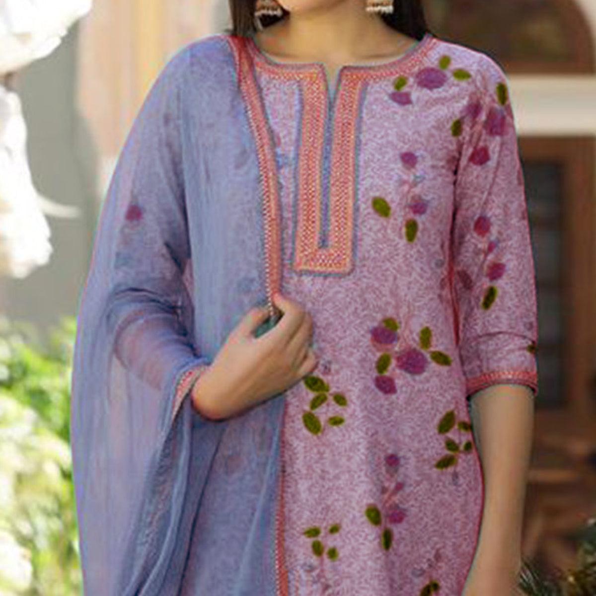 Pink Casual Wear Printed Cotton Kurti - Pant Set With Dupatta - Peachmode