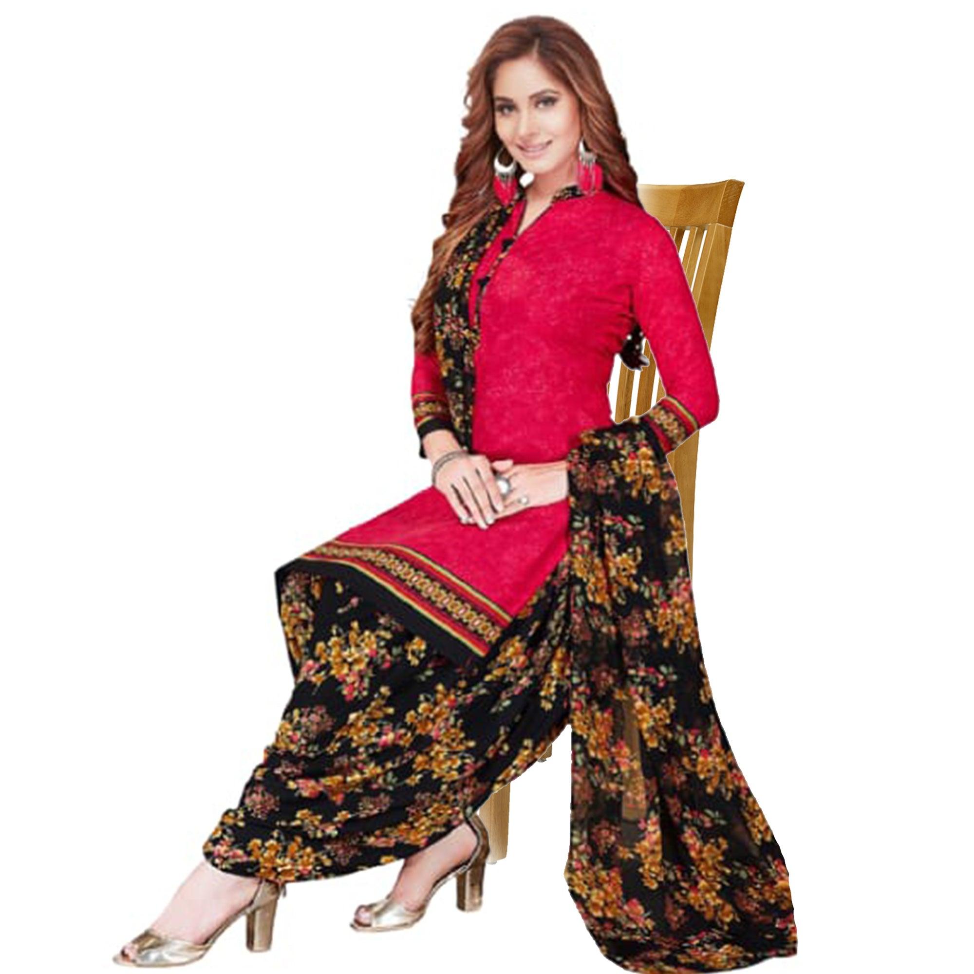 Pink Casual Wear Printed Leon Patiala Dress Material - Peachmode