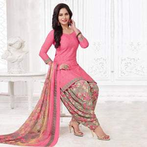 Pink Casual Wear Printed Leon Patiala Dress Material - Peachmode