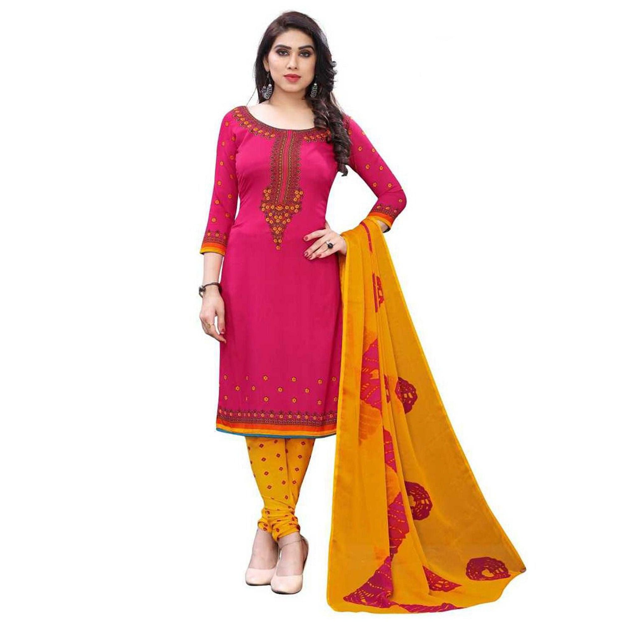 Pink Casual Wear Printed Leon Patiala Dress Material - Peachmode