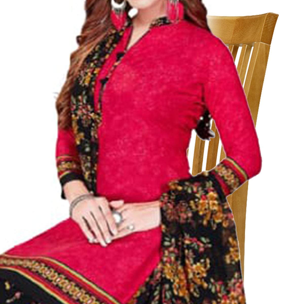 Pink Casual Wear Printed Leon Patiala Dress Material - Peachmode