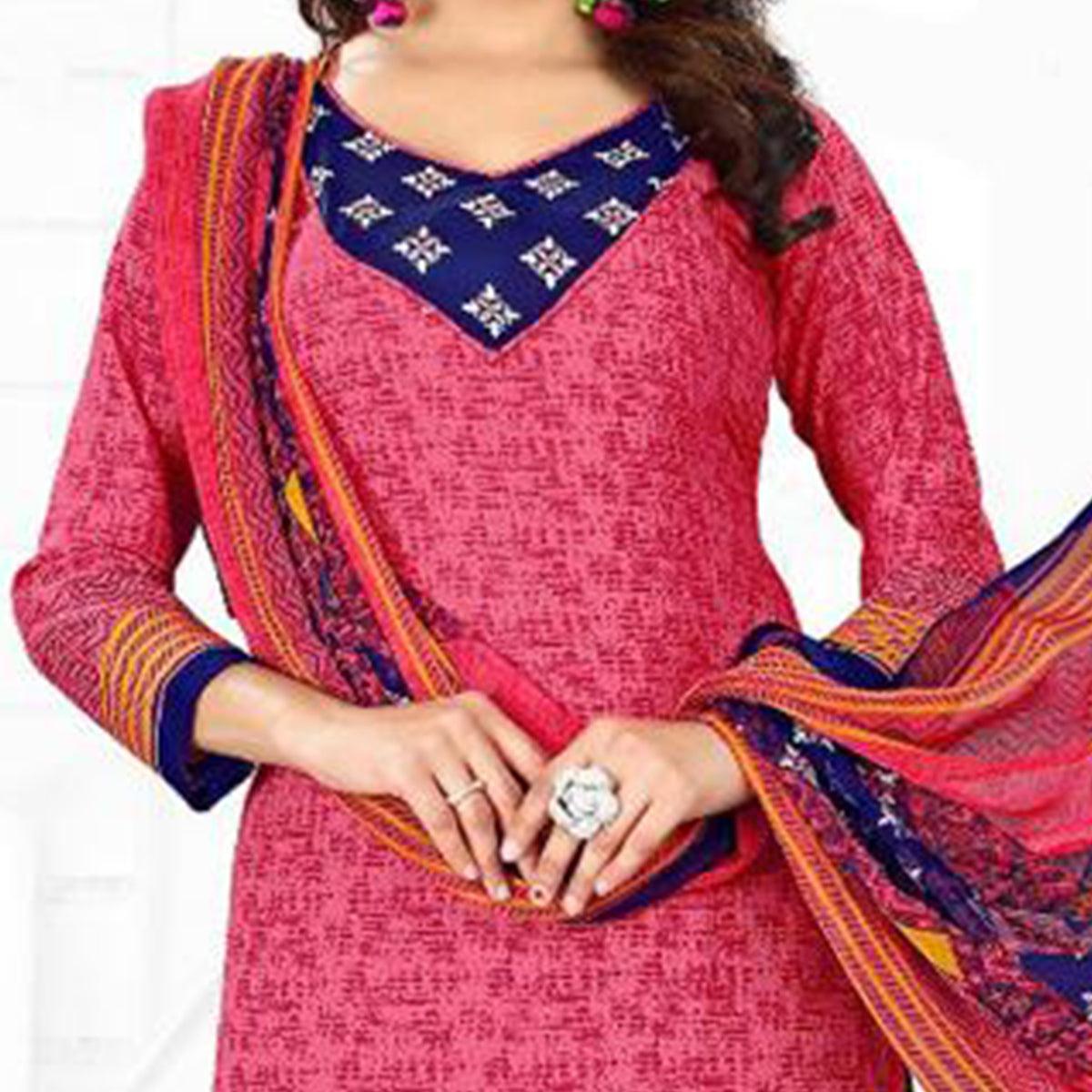 Pink Casual Wear Printed Leon Patiala Dress Material - Peachmode
