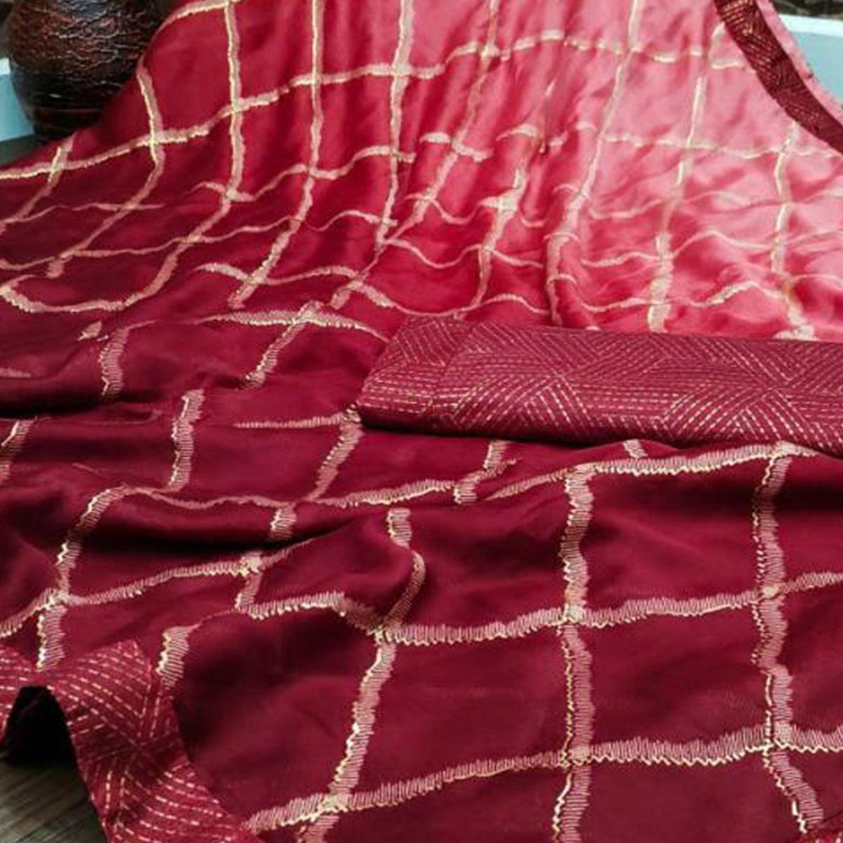 Pink Casual Wear Printed Moss Chiffon Saree - Peachmode