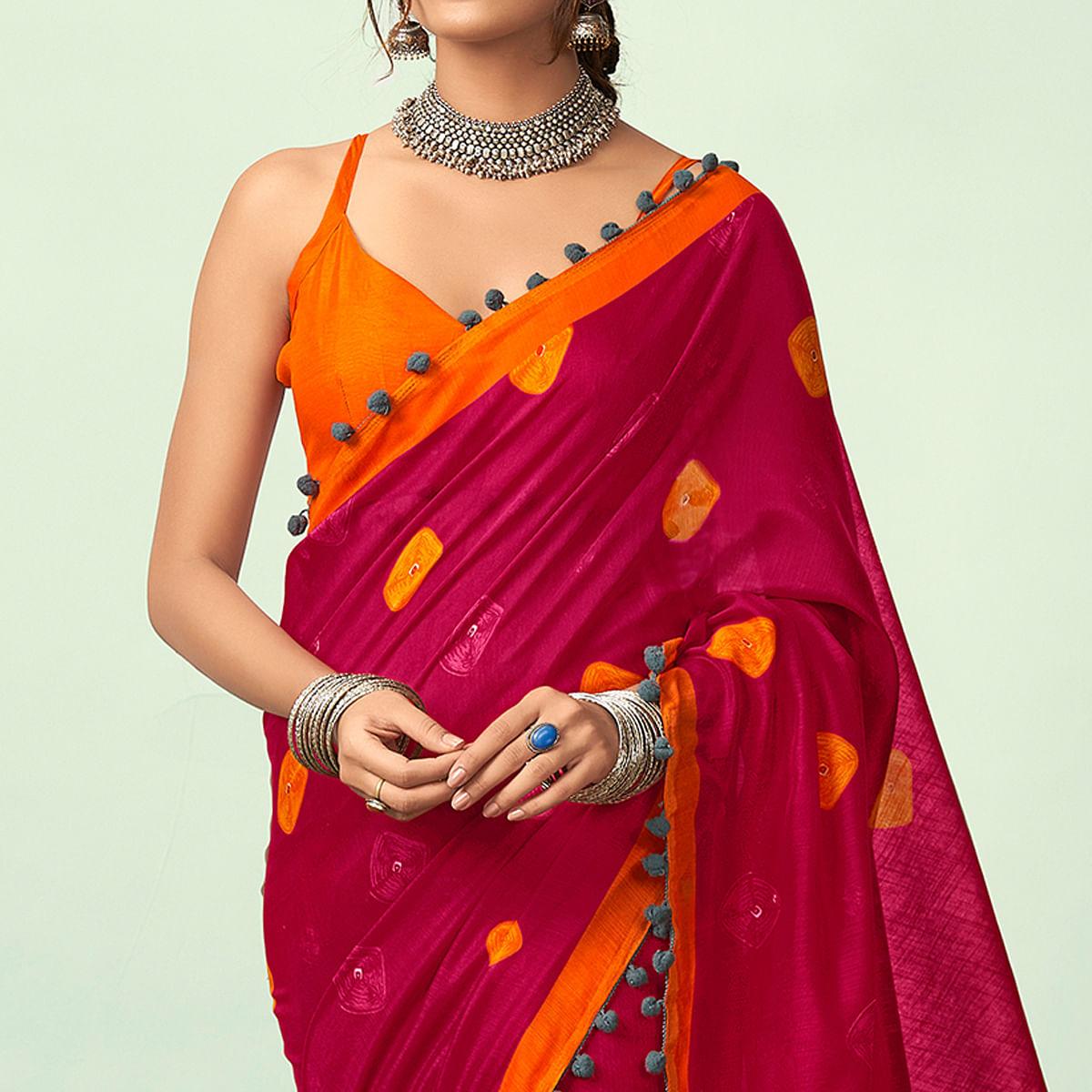 Pink Casual Wear Printed Mul Mul Cotton Saree - Peachmode