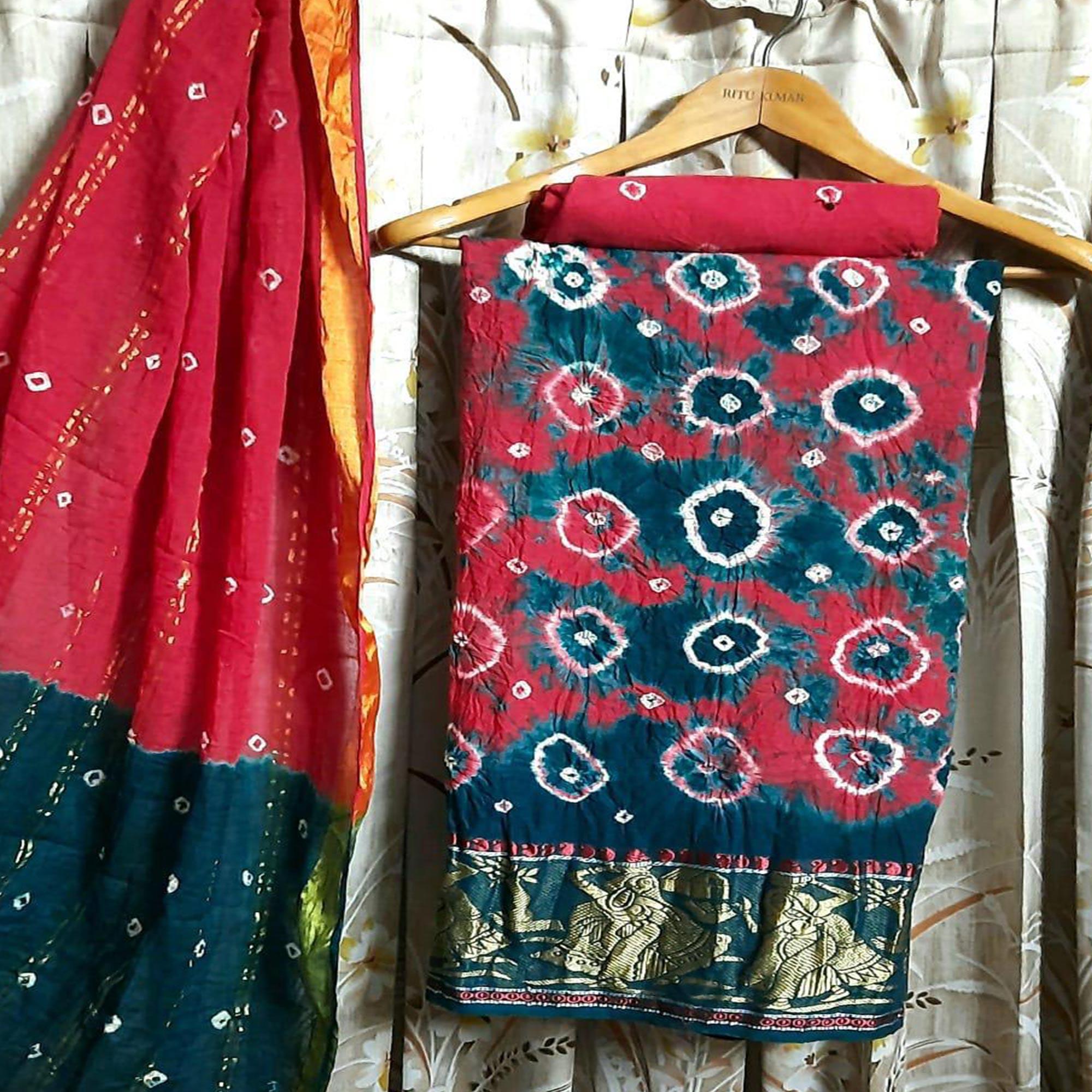 Pink Casual Wear Printed Pure Cotton Dress Material - Peachmode