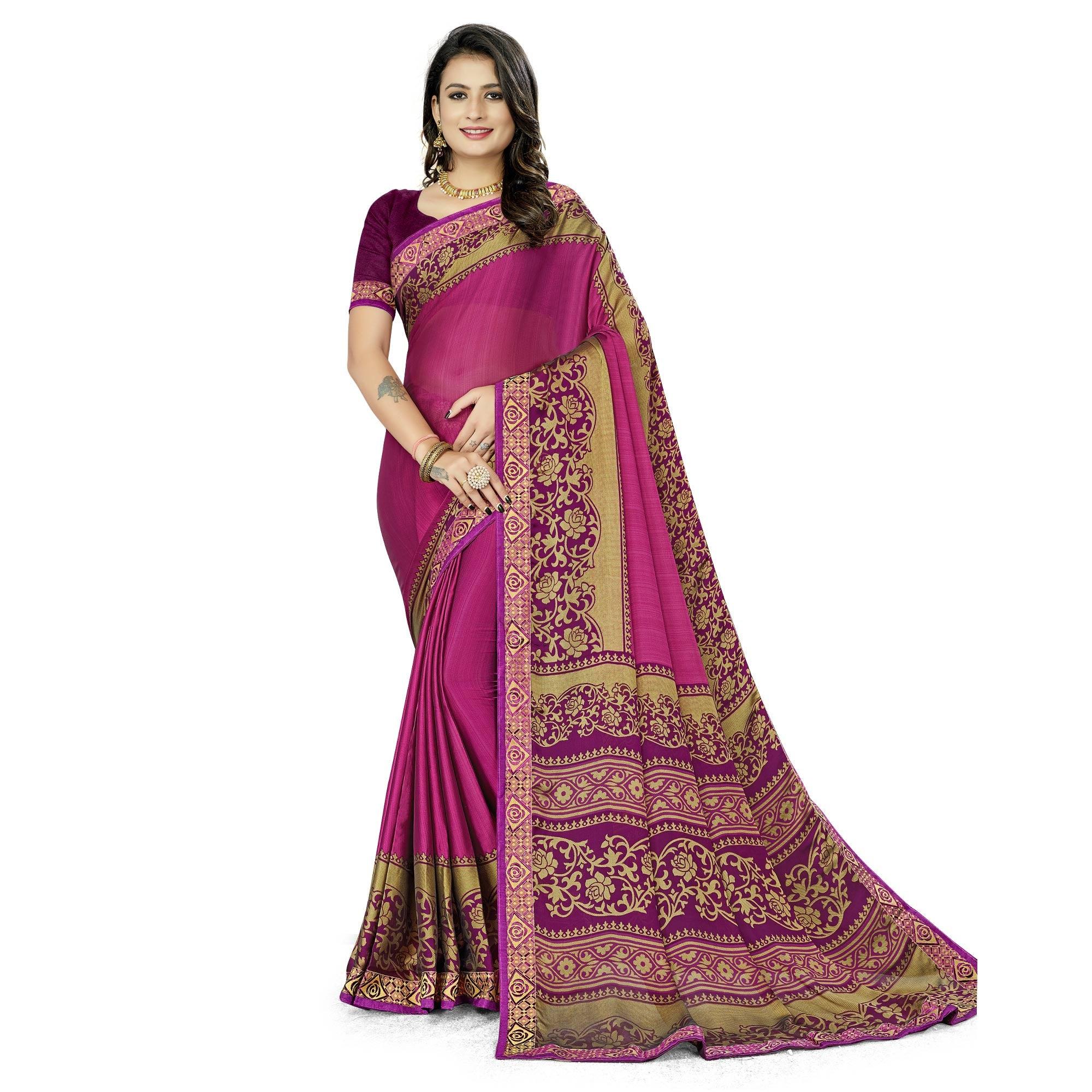 Pink Casual Wear Printed Rangoli Silk Saree - Peachmode