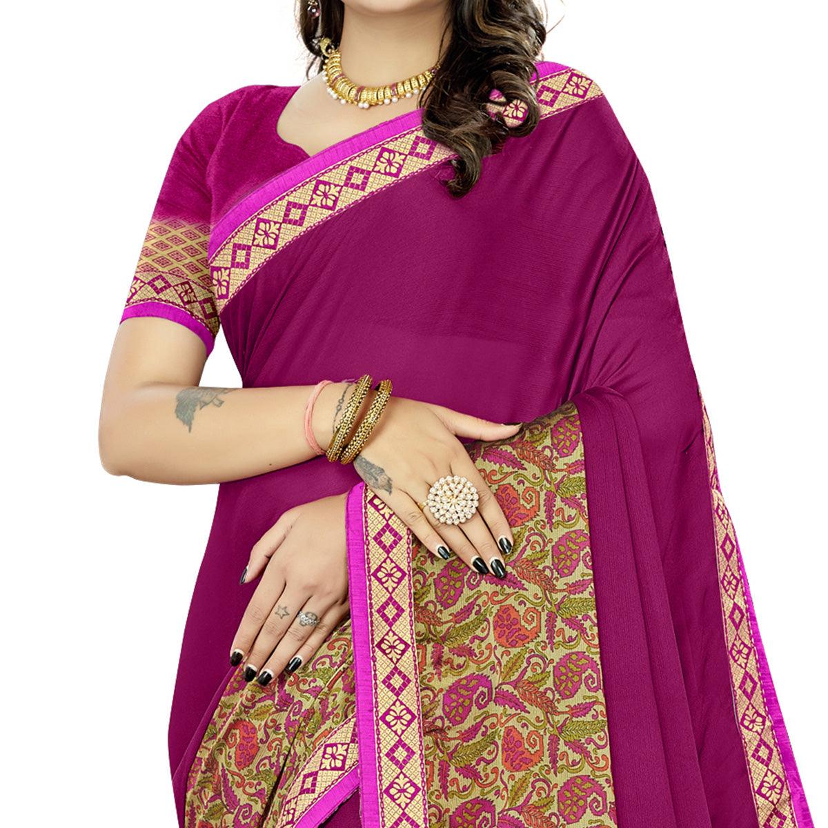 Pink Casual Wear Printed Rangoli Silk Saree - Peachmode