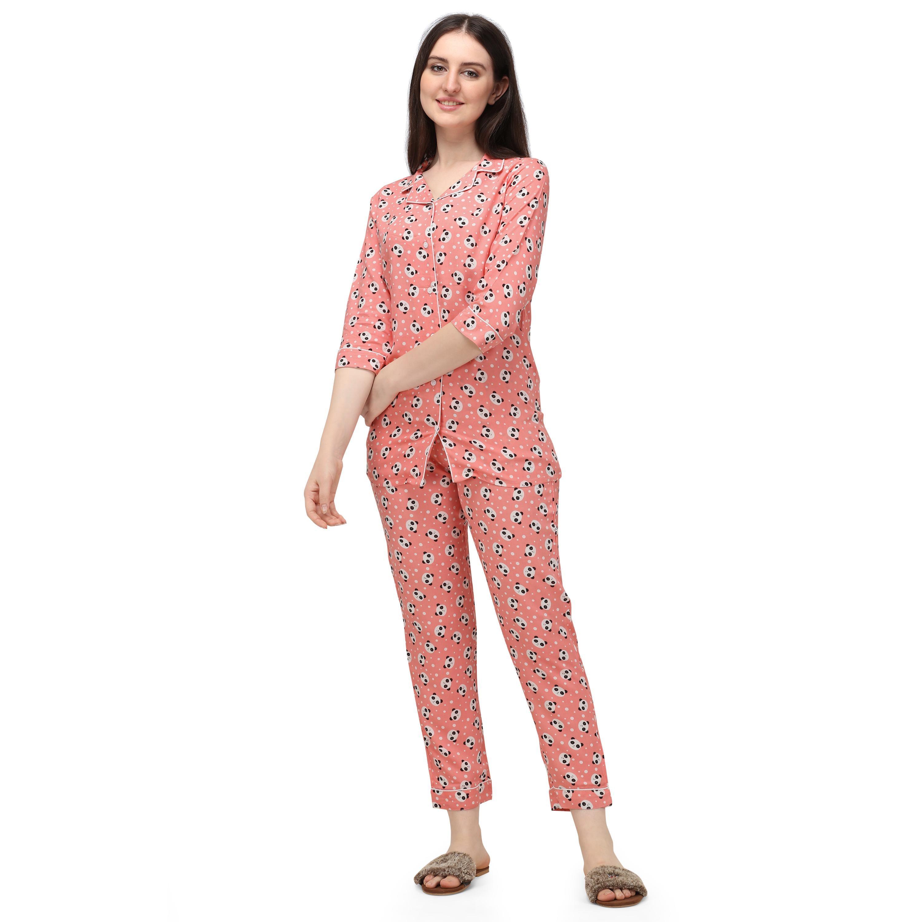 Pink Casual Wear Printed Rayon Night Suit - Peachmode