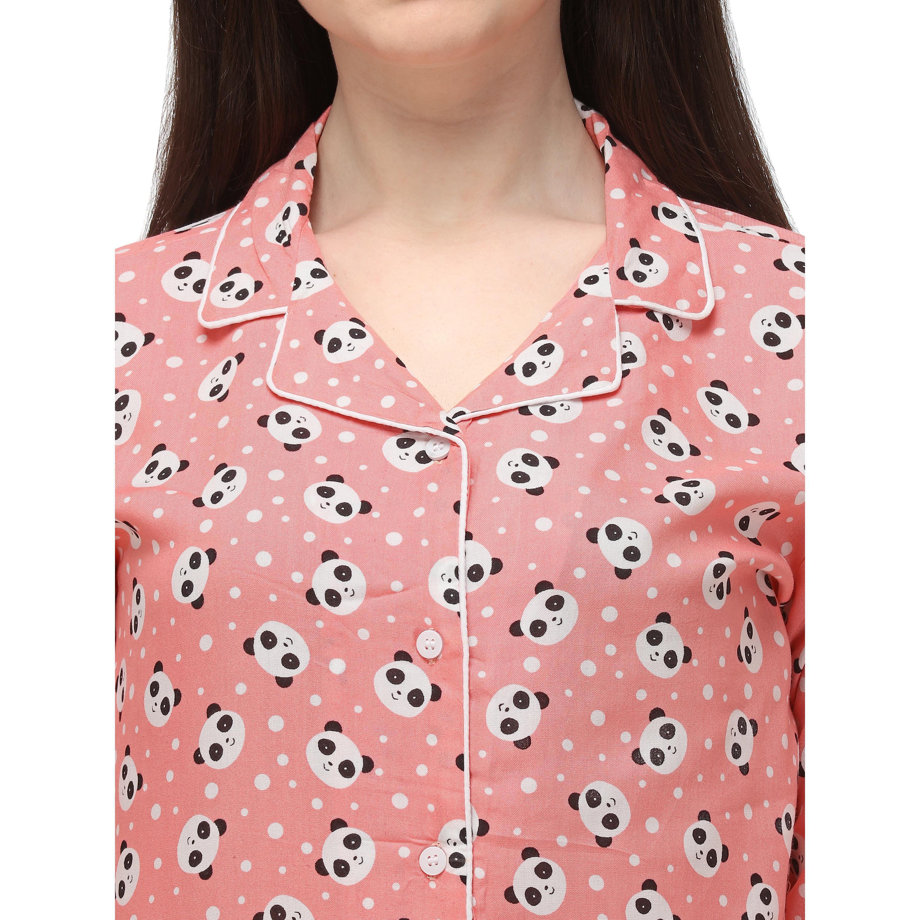 Pink Casual Wear Printed Rayon Night Suit - Peachmode