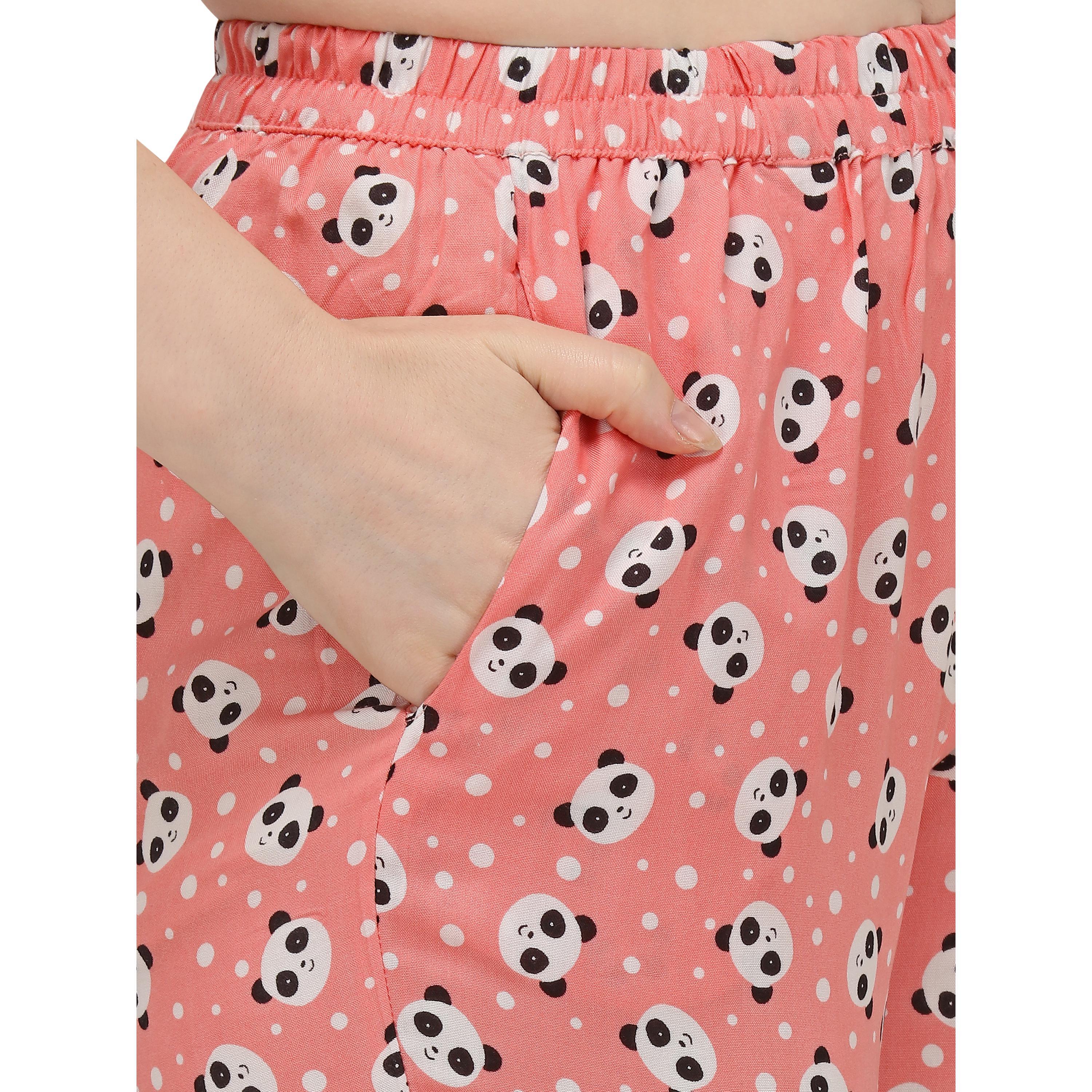 Pink Casual Wear Printed Rayon Night Suit - Peachmode