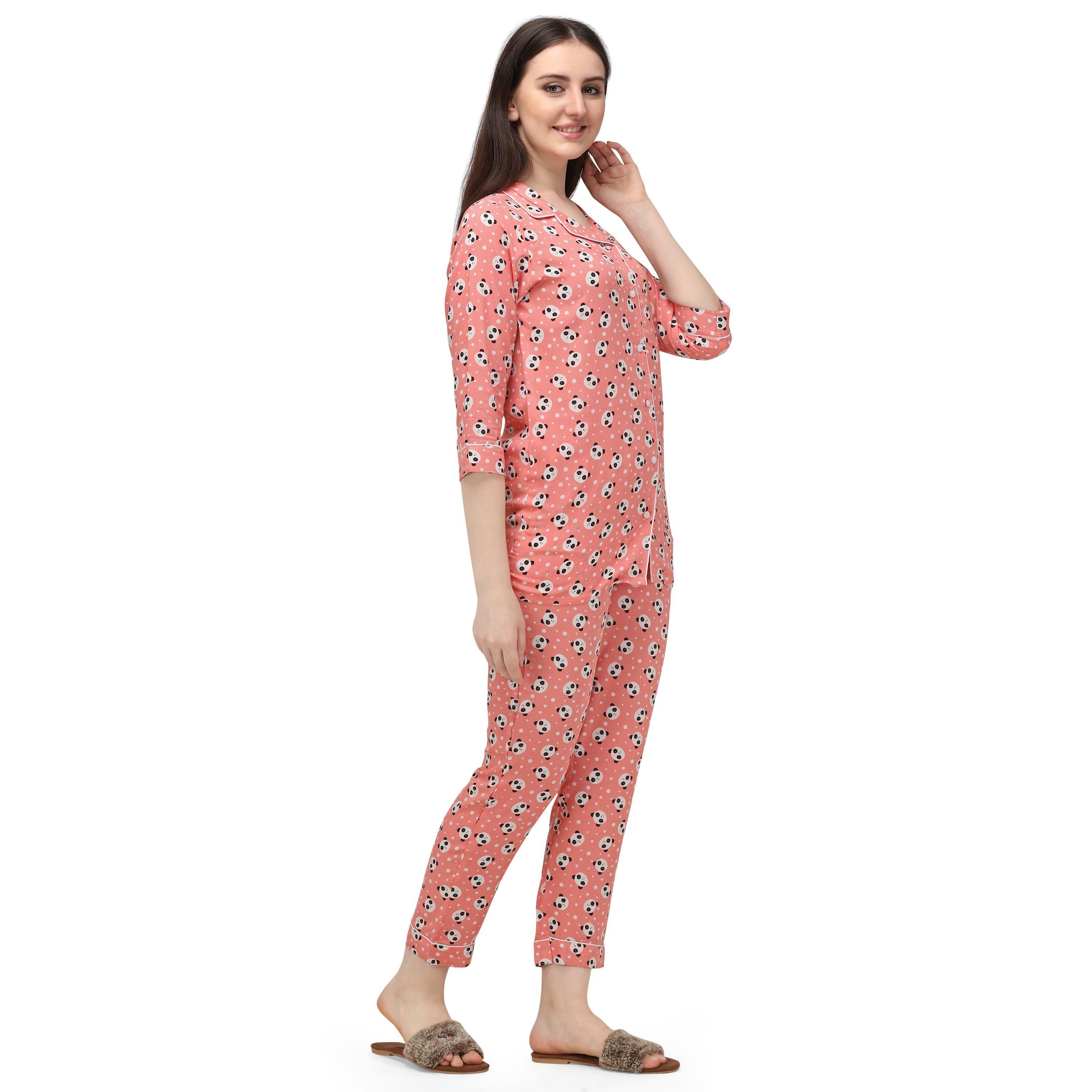 Pink Casual Wear Printed Rayon Night Suit - Peachmode