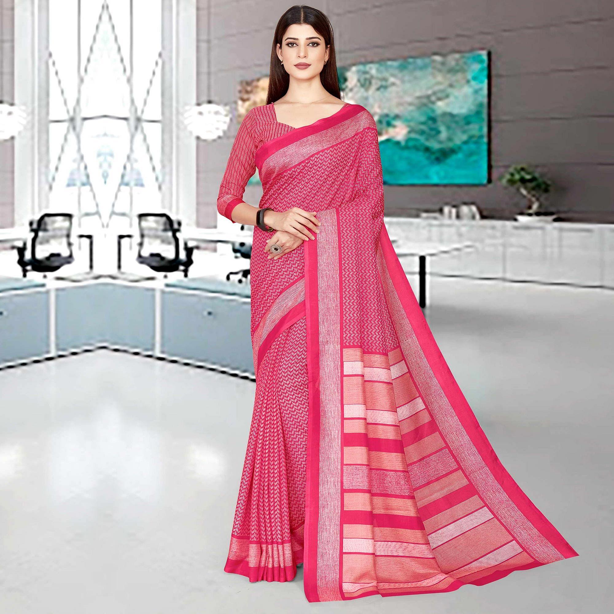 Pink Casual Wear Printed Silk Saree - Peachmode