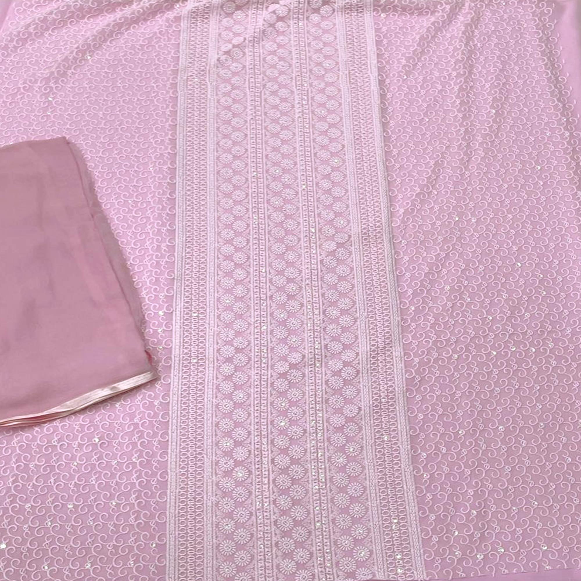Pink Casual Wear Sequence Embroidered Georgette Dress Material - Peachmode