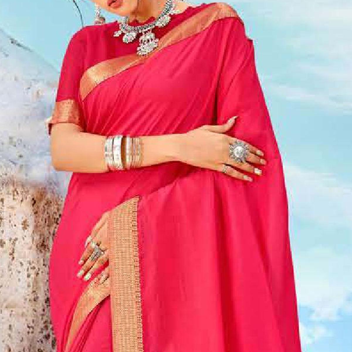 Pink Casual Wear Solid And Woven Silk Saree - Peachmode