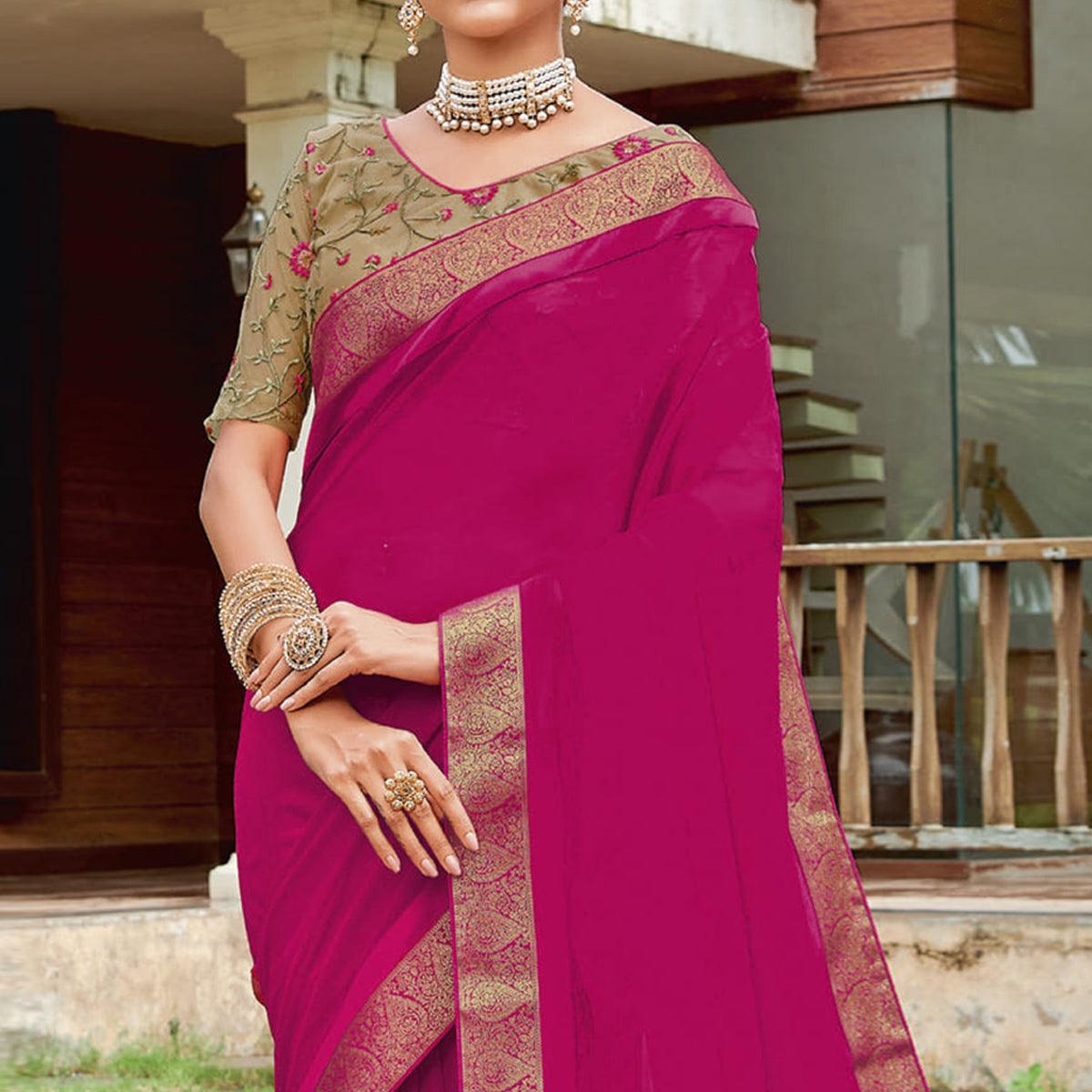 Pink Casual Wear Solid Chiffon Saree - Peachmode