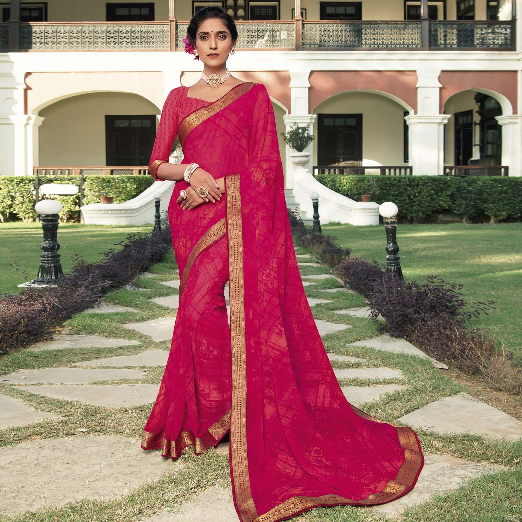 Pink Casual Wear Solid Georgette Saree - Peachmode
