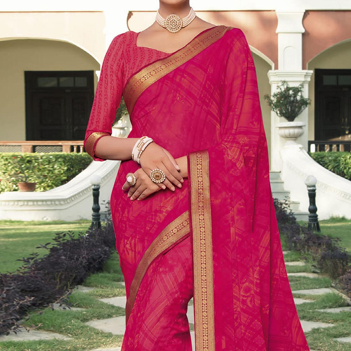 Pink Casual Wear Solid Georgette Saree - Peachmode