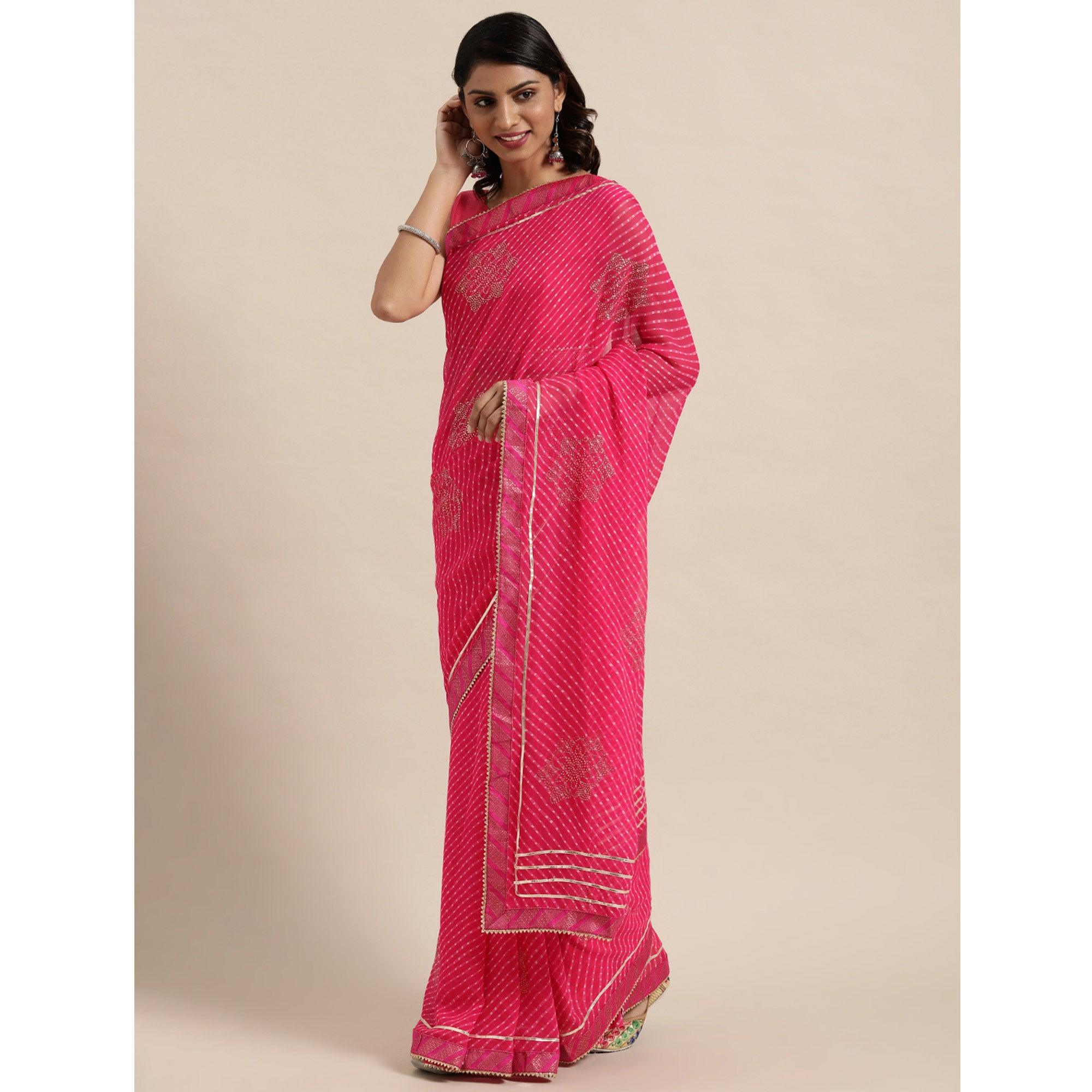Pink Casual Wear Stripes Printed Georgette Saree - Peachmode