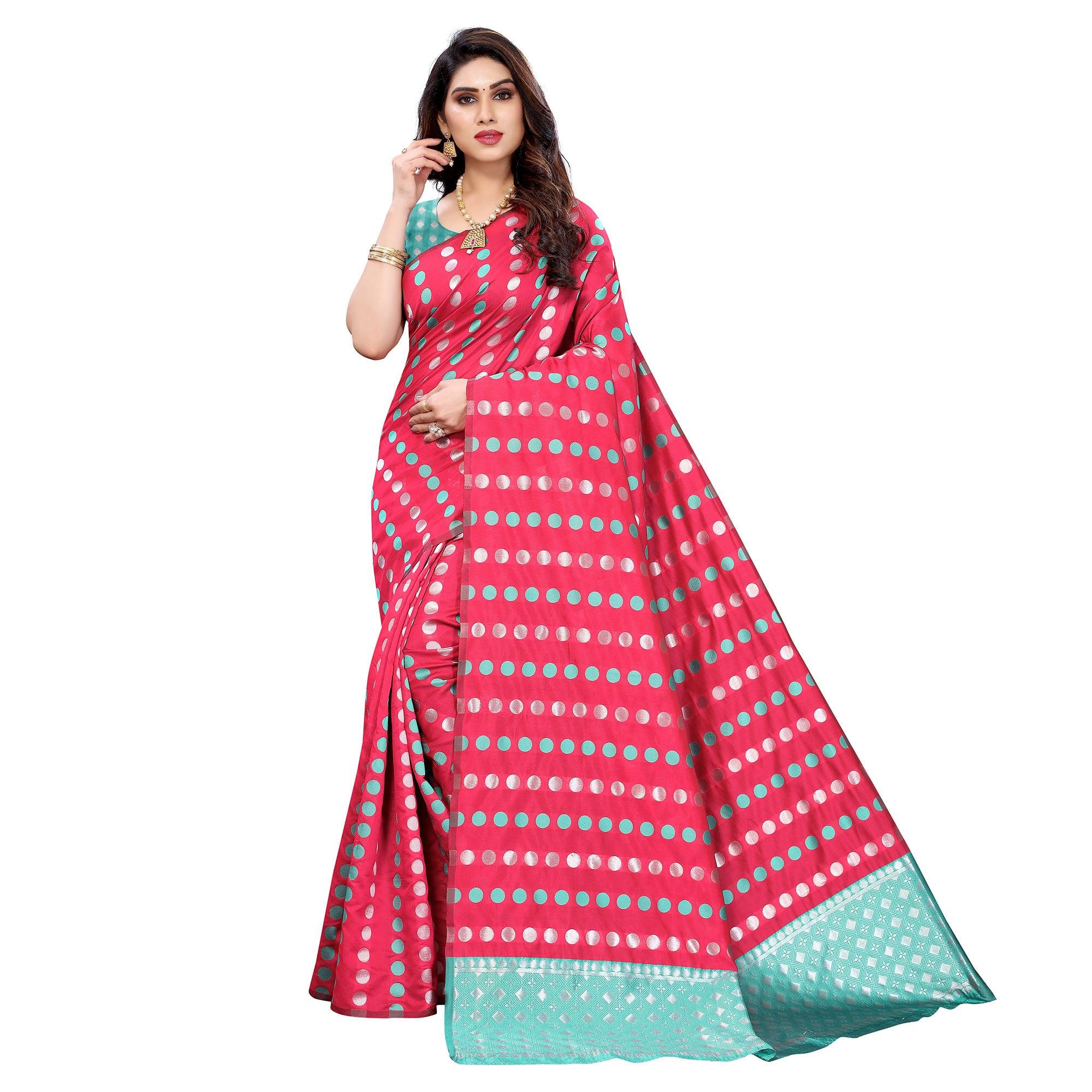 Pink Casual Wear Woven Banarasi Silk Saree - Peachmode