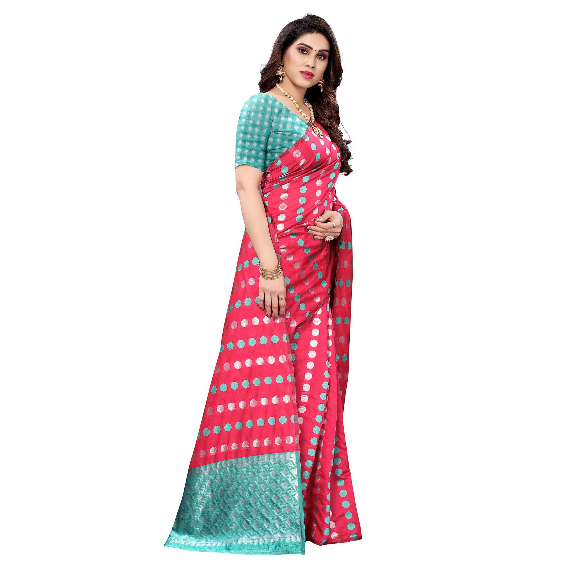 Pink Casual Wear Woven Banarasi Silk Saree - Peachmode