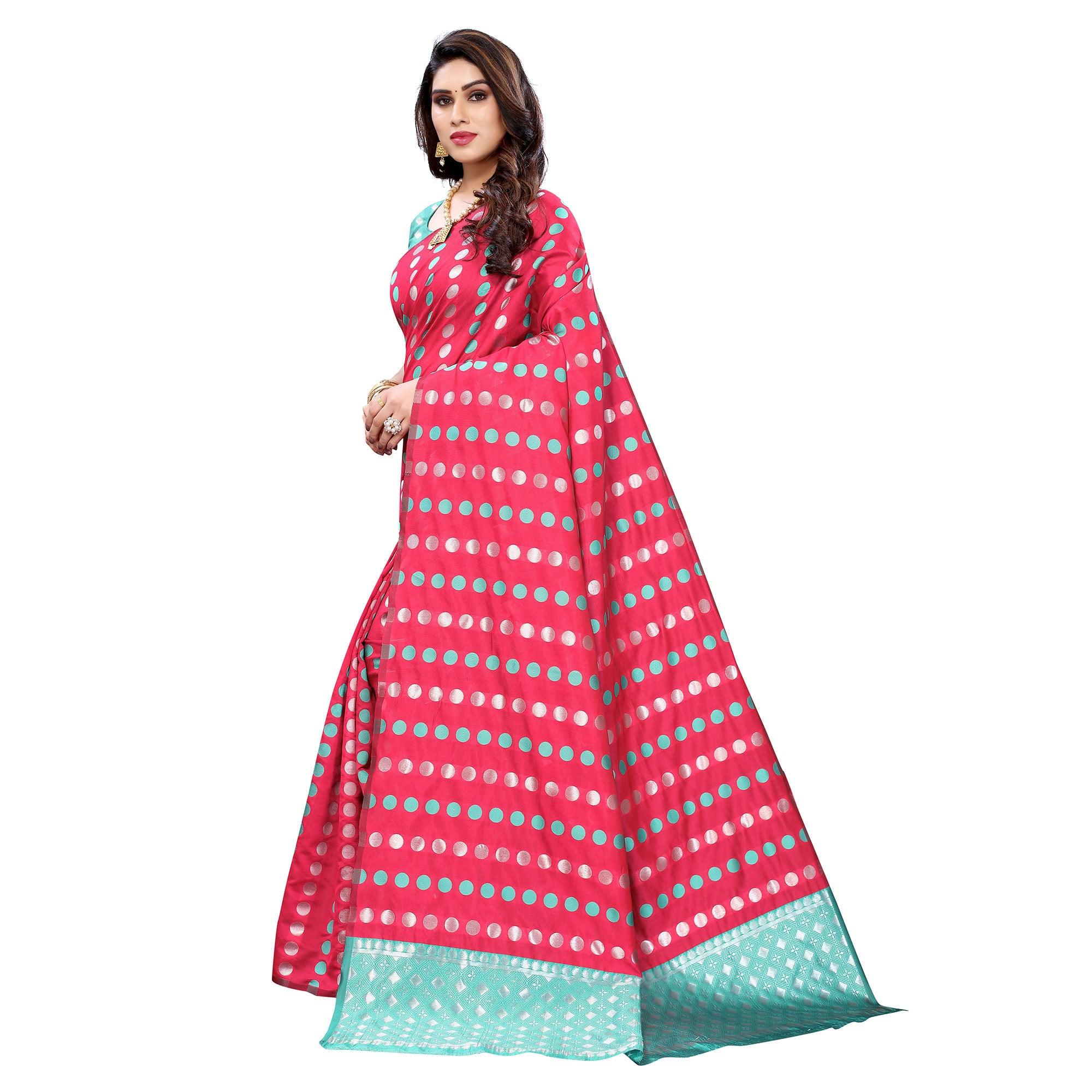 Pink Casual Wear Woven Banarasi Silk Saree - Peachmode