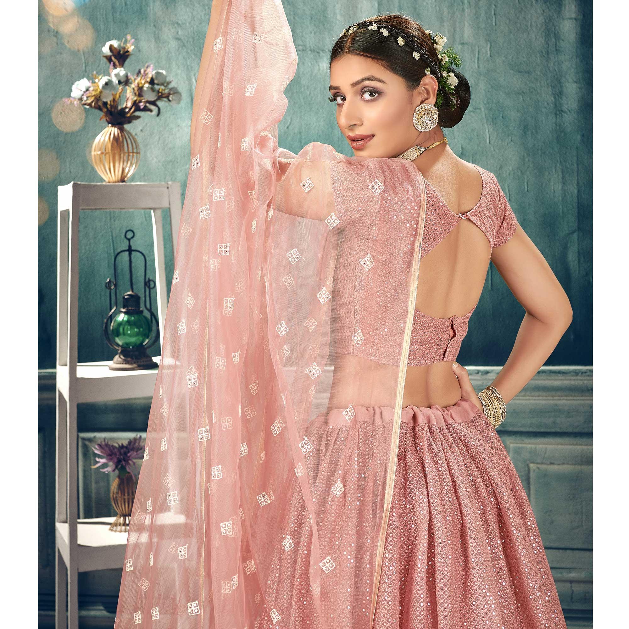 Pink Designer Wedding Wear Soft Net Lehenga Choli - Peachmode
