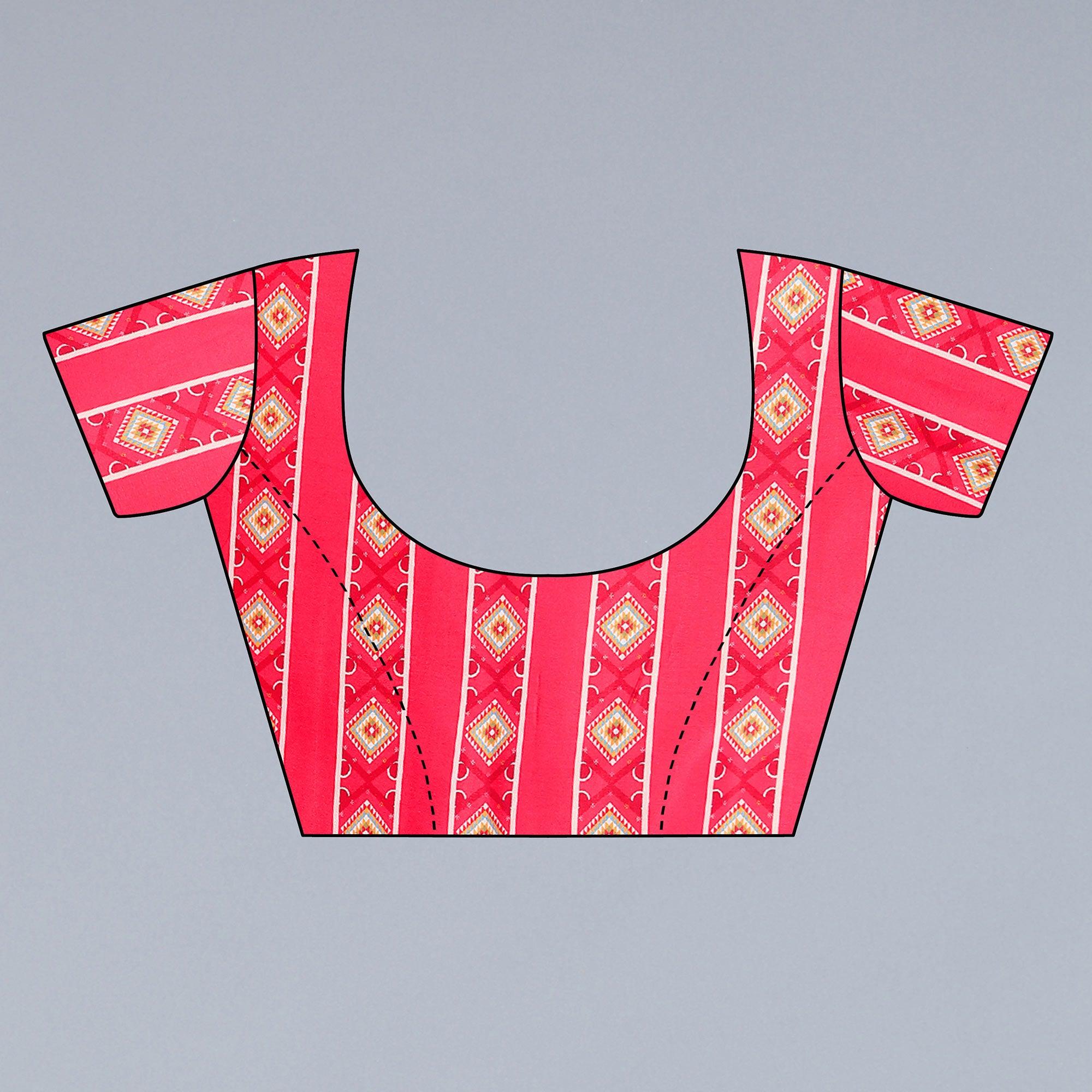 Pink Digital Printed Dola Silk Saree - Peachmode
