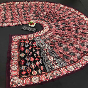 Pink Digital Printed Vichitra Silk Saree - Peachmode